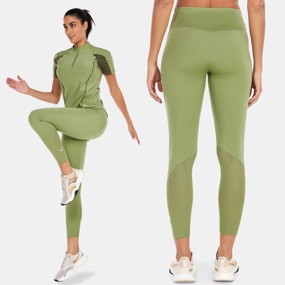✨NWT✨ Nike One Women's Mid-Rise 7/8 Mesh-Paneled Legging Yellow Green Sz Small